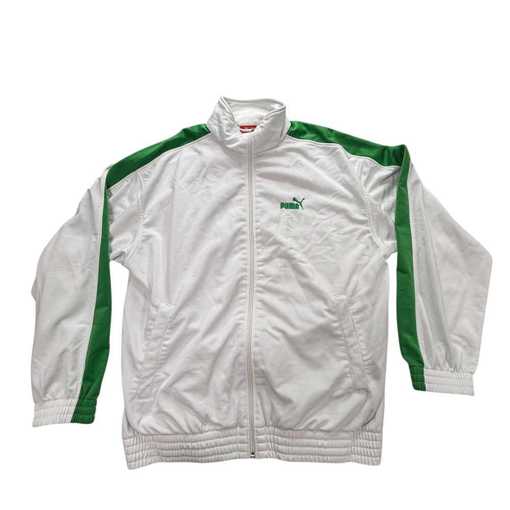 Vintage Retro Puma Track Jacket White Green Full Zip Athletic Mens‎ Size Medium